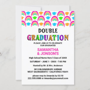 Invitations de Neon Rainbow Double Graduation Part