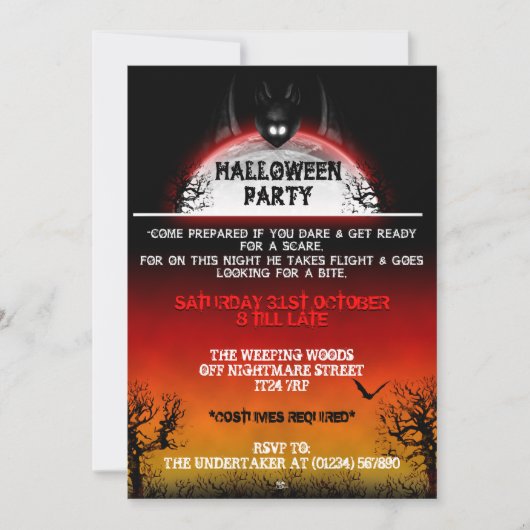 Invitations de Nightmare Bat Halloween (coucher du (Devant)