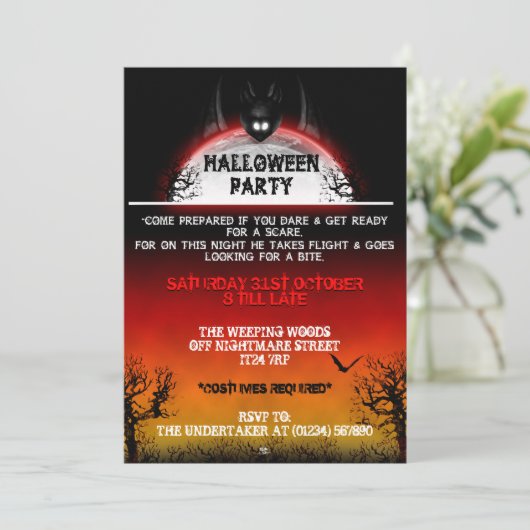 Invitations de Nightmare Bat Halloween (coucher du (Debout devant)