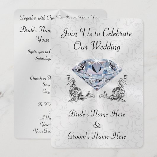 Invitations de noces de diamant personnalisées par (Devant / Derrière)