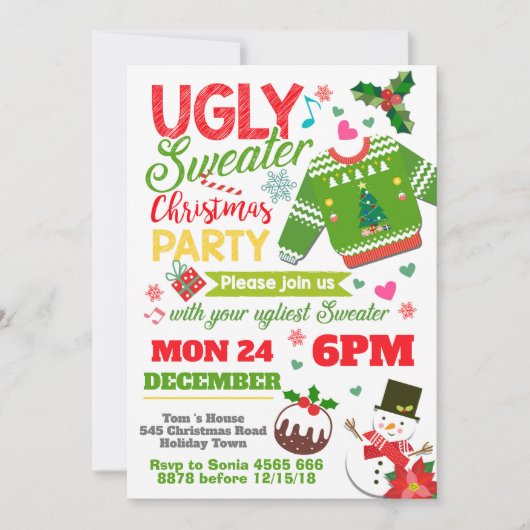 Invitations de Noël à un pull moche (Devant)