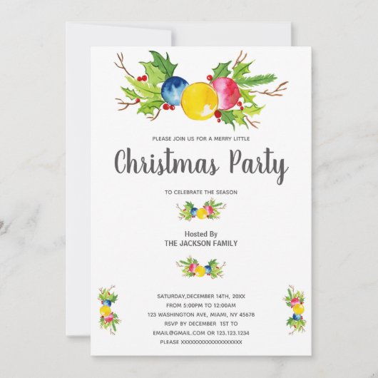 Invitations de Noël bleu jaune rose (Devant)