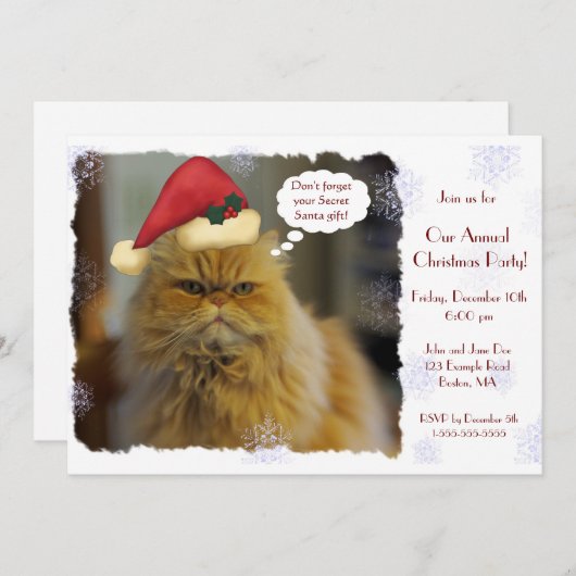 Invitations de Noël de chat persan (Devant / Derrière)