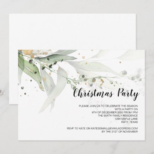 Invitations de Noël Eucalyptus moderne (Devant / Derrière)