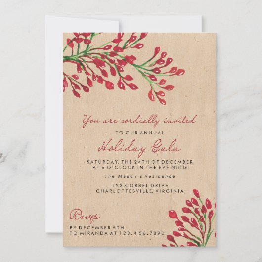 Invitations de Noël/Fêtes Feuilles de la baie (Devant)