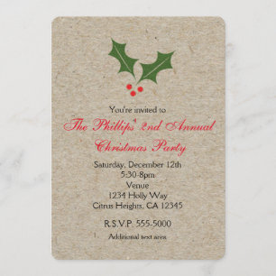 Invitations de Noël Holly Berry Kraft