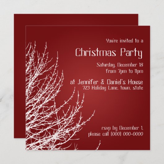 Invitations de Noël Invitations blancs rouges (Devant / Derrière)