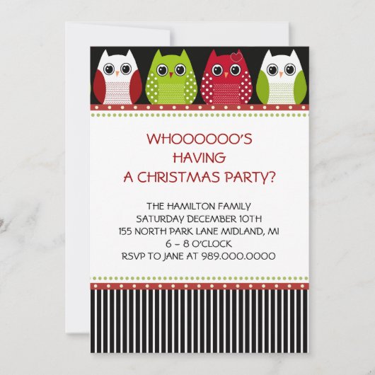 Invitations de Noël Owl Fête (Devant)
