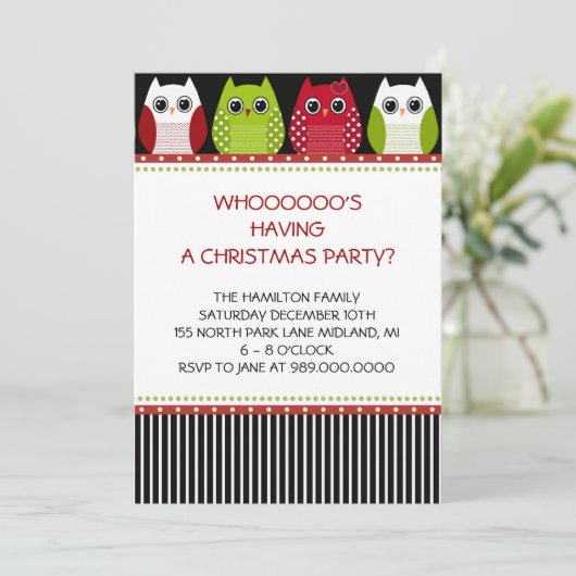 Invitations de Noël Owl Fête (Debout devant)