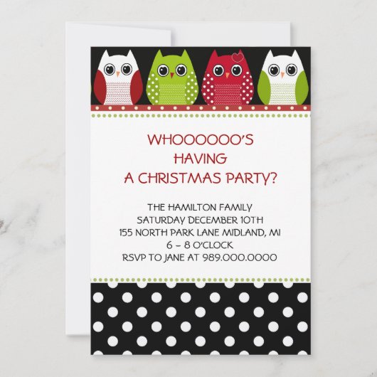 Invitations de Noël Owl Fête (Devant)