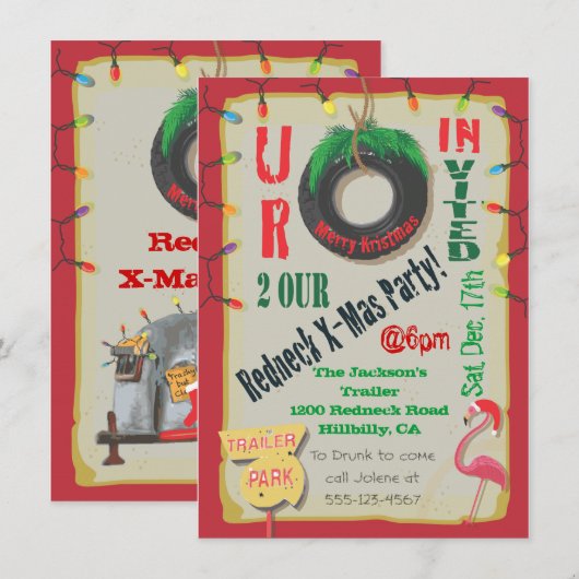 Invitations de Noël Redneck (Devant / Derrière)