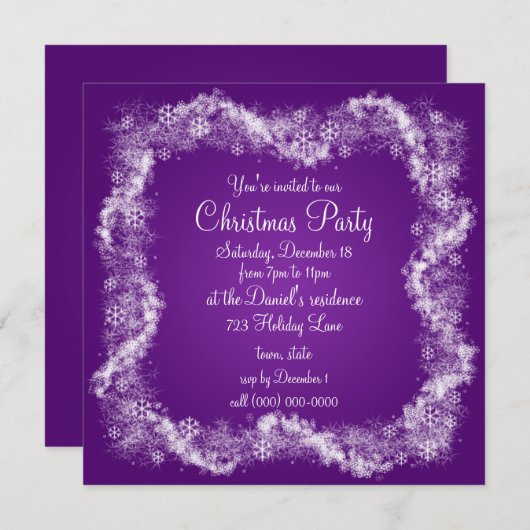 Invitations de Noël violet (Devant / Derrière)