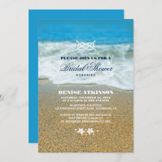 Invitations de noeuds de Fête des mariées de plage (Devant / Derrière)