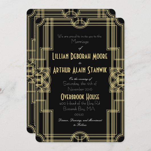 Invitations de noir et d'or (Devant / Derrière)