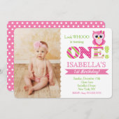 Invitations de Owl First Birthday (Devant / Derrière)