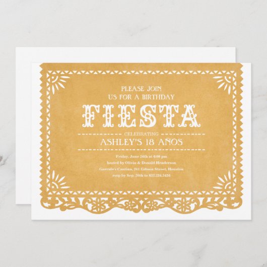 Invitations de Papel Picado de partie de fiesta (Devant / Derrière)