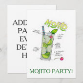 INVITATIONS DE PARTIE - ART DE COCKTAIL DE RECETTE (Devant / Derrière)