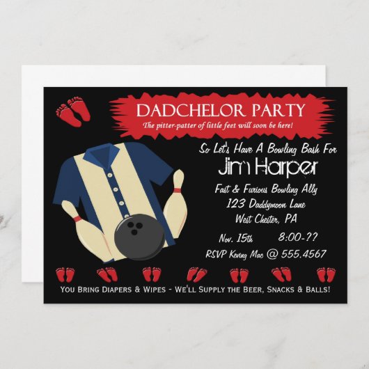 Invitations de partie de bowling de Dadchelor (Devant / Derrière)