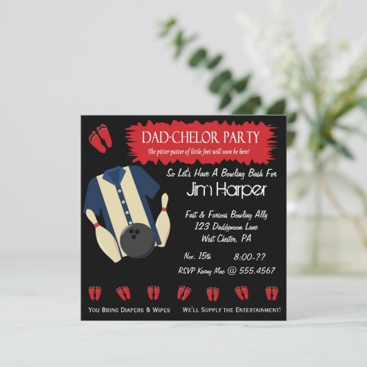 Invitations de partie de bowling de Papa-chelor (Debout devant)