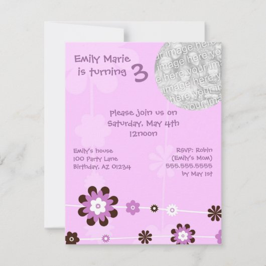 Invitations de partie de Brithday de la demoiselle (Devant)