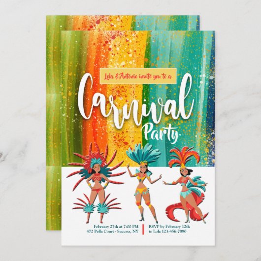 Invitations de partie de carnaval (Devant / Derrière)