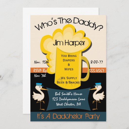 Invitations de partie de Dadchelor (Devant / Derrière)