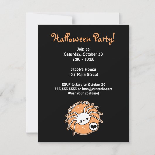 Invitations de partie de Halloween d'araignée (Dos)