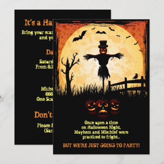 Invitations de partie de Halloween de clair de (Devant / Derrière)