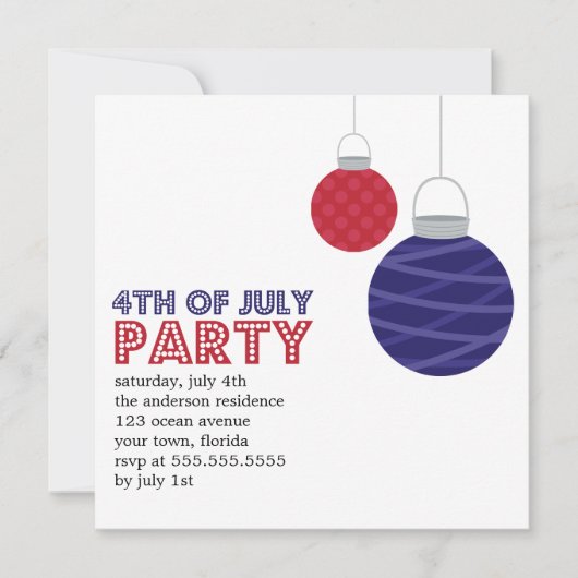 Invitations de partie de lampions 4 juillet (Devant)