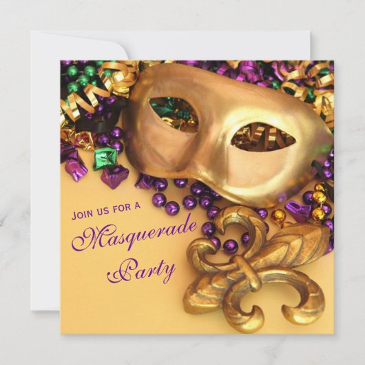 Invitations de partie de mascarade de mardi gras (Devant)