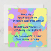 INVITATIONS DE PARTIE DE PAINTBALL D'ÉCLABOUSSURE (Dos)