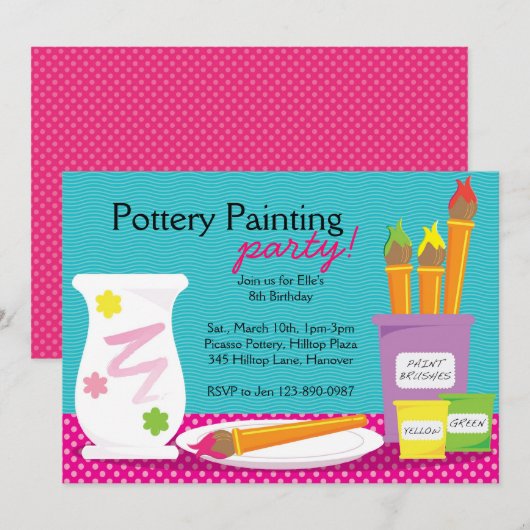 Invitations de partie de peinture de poterie (Devant / Derrière)