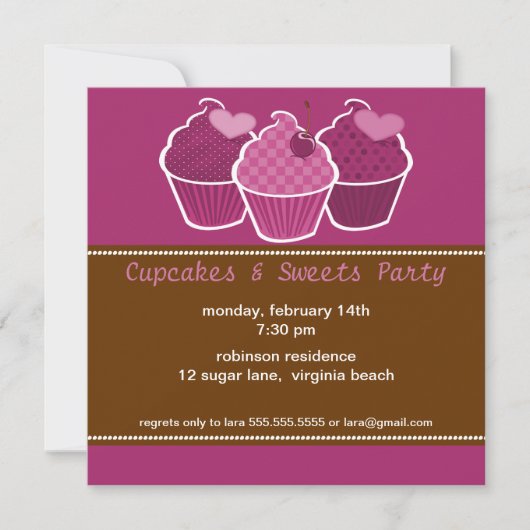 Invitations de partie de petits gâteaux et de (Devant)
