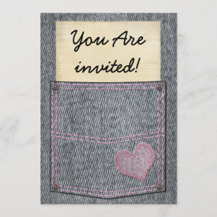 Invitations de partie de poche de jeans de filles