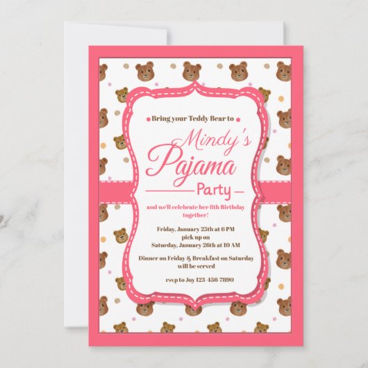 Invitations de partie de pyjama (Devant)