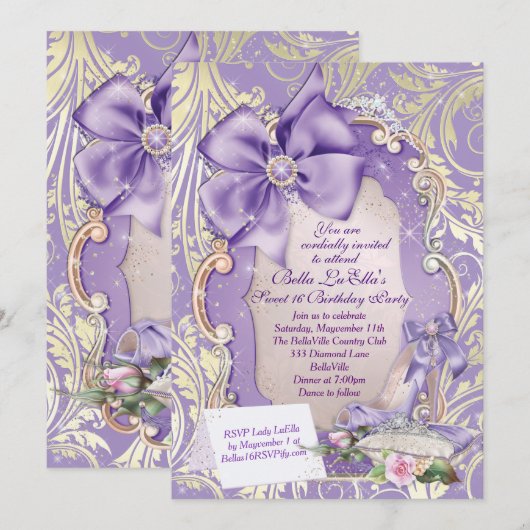 Invitations de partie de Quinceanera du bonbon 16 (Devant / Derrière)