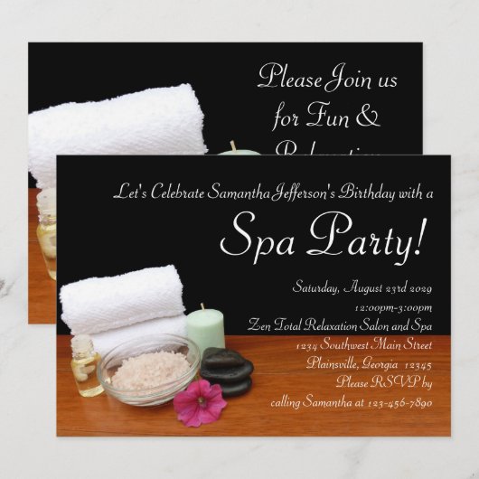 Invitations de partie de spa, noir de scène de (Devant / Derrière)