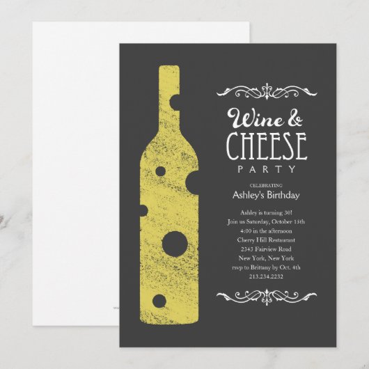 Invitations de partie de vin et de fromage (Devant / Derrière)