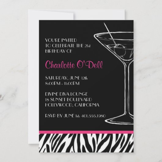 Invitations de partie d'impression de zèbre (Devant)