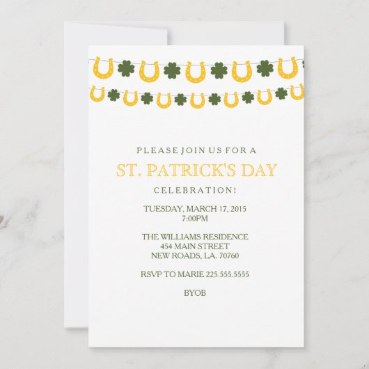 Invitations de partie du jour de St Patrick (Devant)