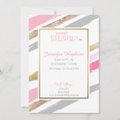 Invitations de parties à rayures rose, or et gris (Devant)