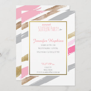 Invitations de parties à rayures rose, or et gris