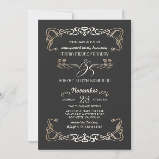 Invitations de parties d'engagement Art Déco Gold (Devant)