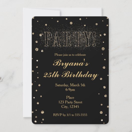 Invitations de Parties scintillant Black & Gold Fa (Devant)
