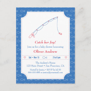Invitations de pêche bleues et rouges de baby