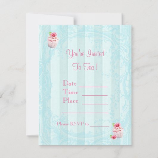 Invitations de petits gâteaux de rose de thé (Dos)