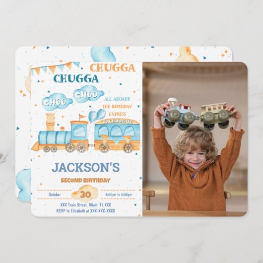 Invitations de photos d'anniversaire du train modi (Devant / Derrière)