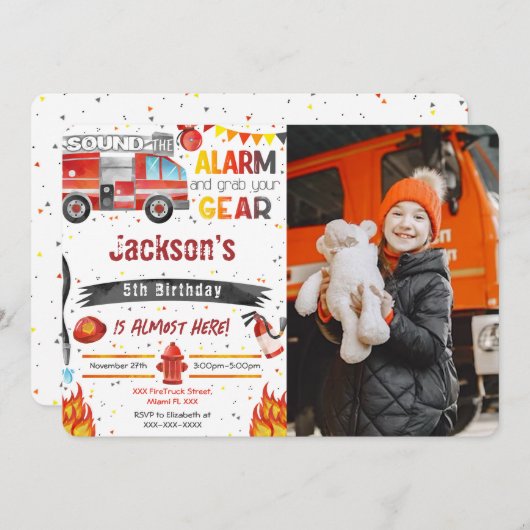 Invitations de photos de camion-feu (Devant / Derrière)