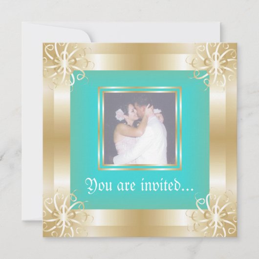 Invitations de photos Mariage de cadre Gold de lux (Devant)