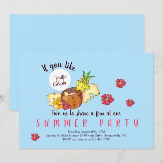 Invitations de Piña Colada Party (Devant / Derrière)